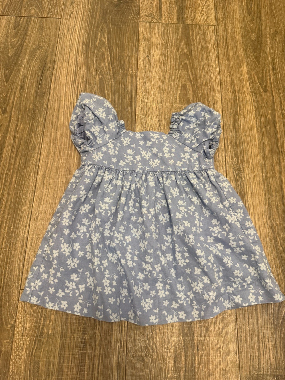 babyGap Girls Blue White Floral A-Line Puff Sleeve Ruffle Dress 12-18 Months